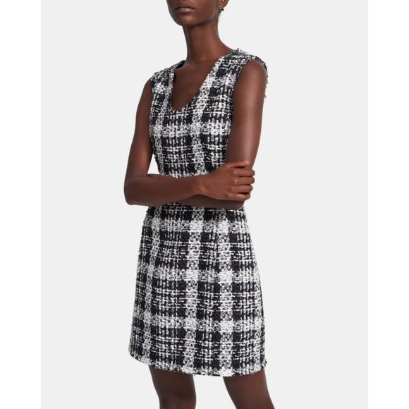 Theory Sculpt Dress Rubber Tweed Black Multi Size 2 - Picture 1 of 9